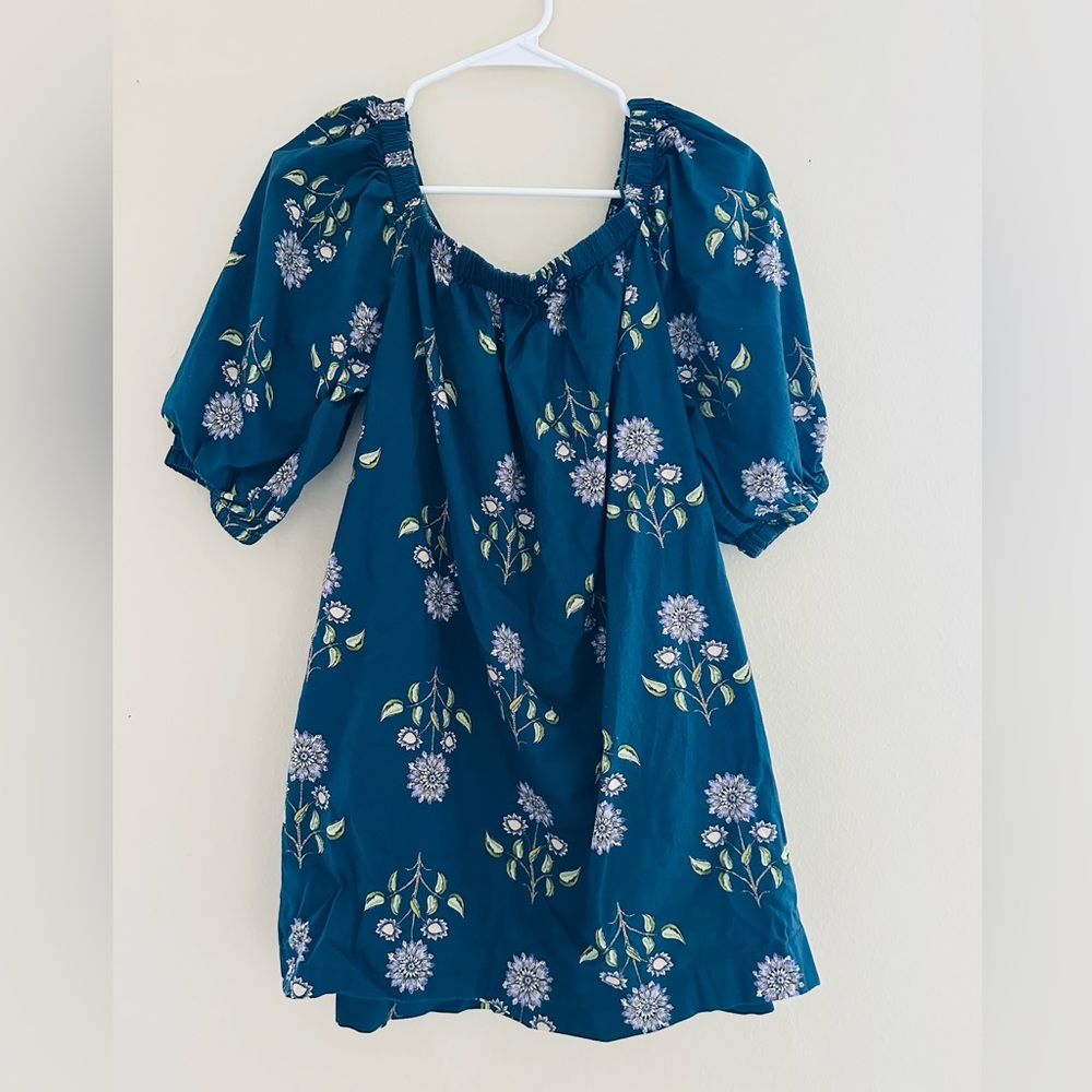 Old Navy 100% Cotton Floral Blue and White Petite Small Dress